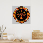 Feuerwehrleute mit maltesischem Kreuz Poster (Küche)