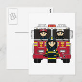 Feuerwehrleute mit Motor Postkarte (Vorne/Hinten)