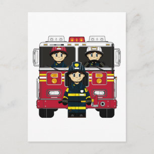 Feuerwehrleute mit Motor Postkarte