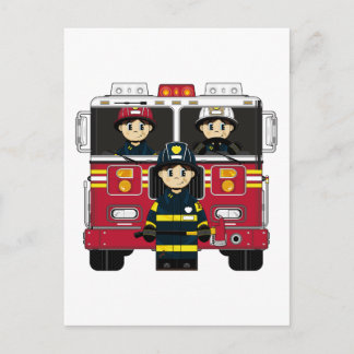 Feuerwehrleute mit Motor Postkarte
