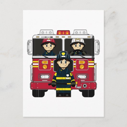 Feuerwehrleute mit Motor Postkarte (Vorderseite)