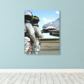 Feuerwehrleute setzen während eines Bohrvorgangs e Leinwanddruck (Insitu (Holzboden))