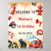 Feuerwehrmann 1. Geburtstag Begrüßungszeichen Poster (Vorne)