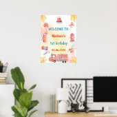 Feuerwehrmann 1. Geburtstag Begrüßungszeichen Poster (Heimbüro)