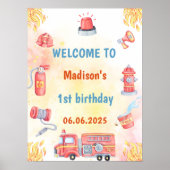 Feuerwehrmann 1. Geburtstag Begrüßungszeichen Poster (Vorne)
