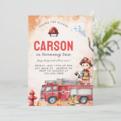 Feuerwehrmann 2. Geburtstag Party Einladung (Stehend Vorderseite)