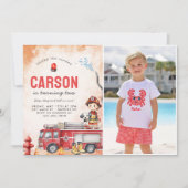 Feuerwehrmann 2. Geburtstag Party Foto Einladung (Vorderseite)