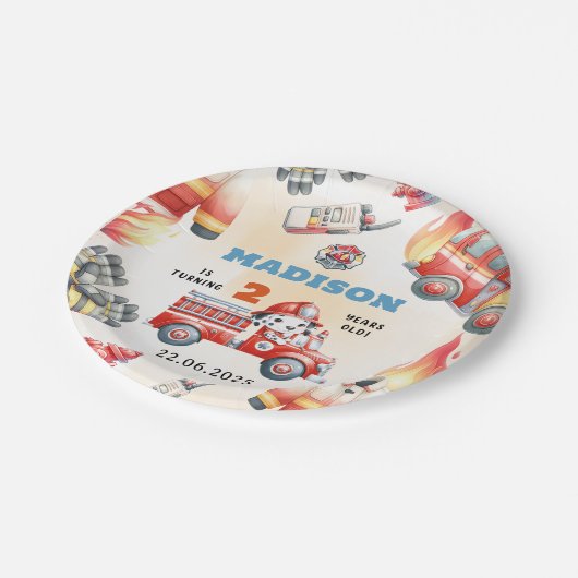 Feuerwehrmann 2. Geburtstag Party Pappteller (Schrägansicht)