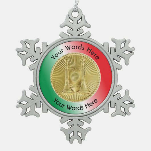 Feuerwehrmann 2 Gold-Bugle-Medallion Schneeflocken Zinn-Ornament (Vorderseite)
