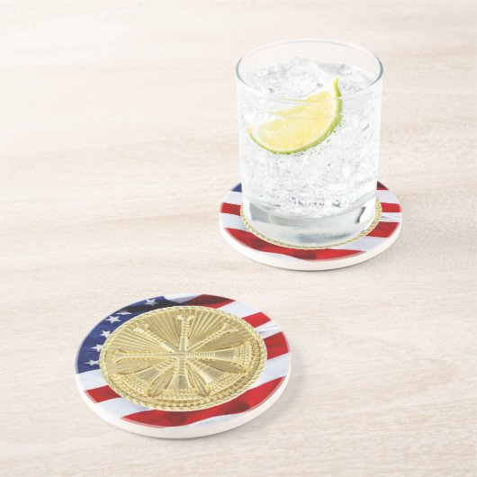 Feuerwehrmann 4 Goldmedaille Sandstein Untersetzer (Seite)