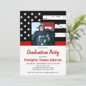 Feuerwehrmann Abschluss Foto der Thin Red Line Einladung (Stehend Vorderseite)
