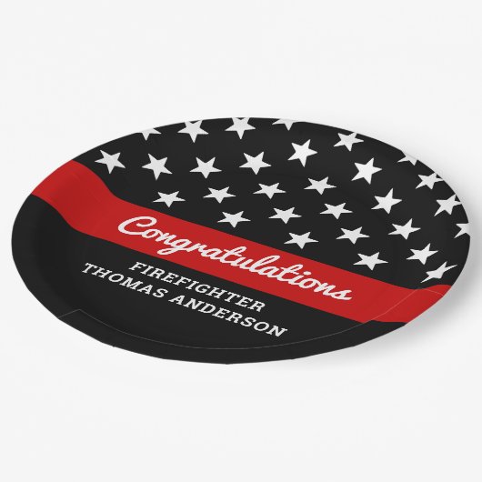 Feuerwehrmann Abschluss Party der Thin Red Line Pappteller (Schrägansicht)