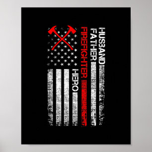 Feuerwehrmann Amerikanische Flagge Axt Dünne Rote  Poster