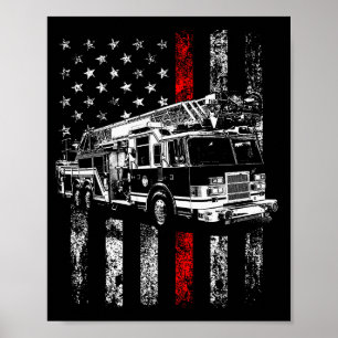 Feuerwehrmann Amerikanische Flagge Dünne Rote Lini Poster