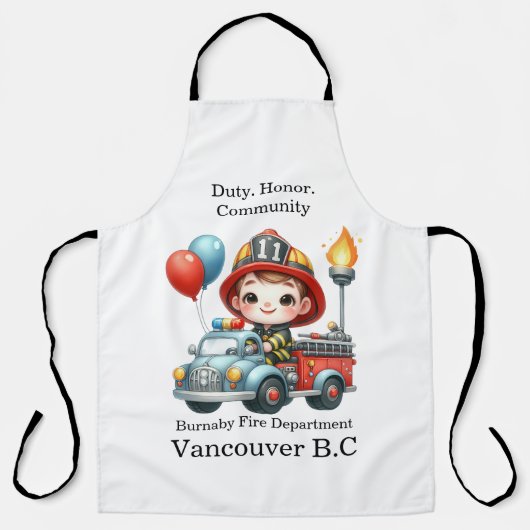 Feuerwehrmann auf einem farbenfrohen Lastwagen mit Schürze (Vorderseite)