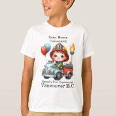 Feuerwehrmann auf einem farbenfrohen Lastwagen mit T-Shirt (Vorderseite)