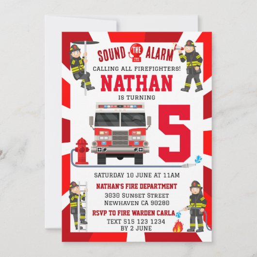 Feuerwehrmann Birthday Fire Truck Party Einladung (Vorderseite)