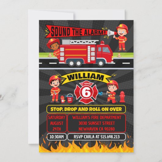 Feuerwehrmann Birthday Fire Truck Party Invi Einladung (Vorderseite)