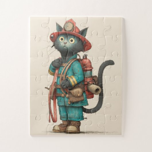 Feuerwehrmann Cat Jigsaw Puzzle (Vertikal)