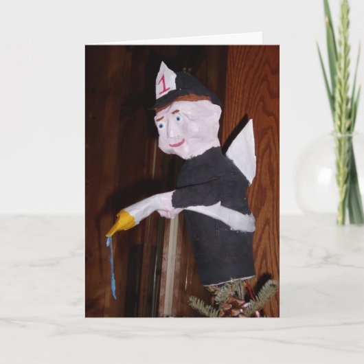 "Feuerwehrmann-Christbaumspitze" Weihnachtskarte Karte (Vorderseite)