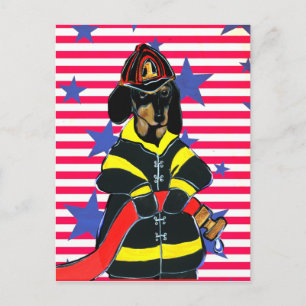 FEUERWEHRMANN DACKEL POSTKARTE