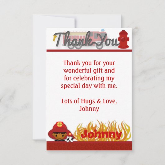 FEUERWEHRMANN danken Ihnen 3,5" x5" (FLACHES Art) Dankeskarte (Vorderseite)