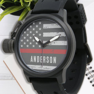 Feuerwehrmann der Personalisierten Thunfischroten  Armbanduhr
