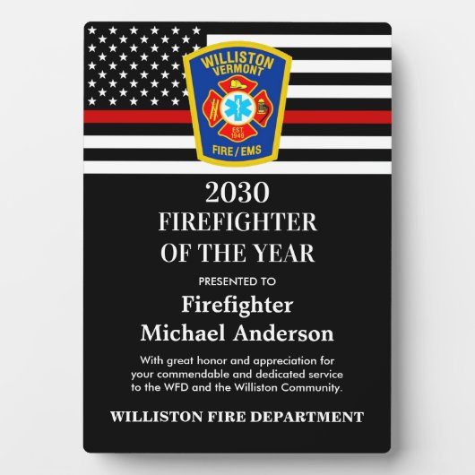 Feuerwehrmann des Jahres mit der Auszeichnung "dün Fotoplatte (Vorderseite)