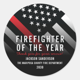 Feuerwehrmann des Jahres - Rote Linie der Mitarbei Runder Aufkleber