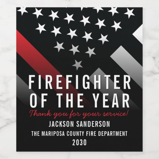 Feuerwehrmann des Jahres - Rote Linie der Mitarbei Weinetikett (Einzelnes Label)