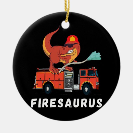 Feuerwehrmann Dinosaur Funny Fireman Truck T Rex Keramik Ornament (Vorne)