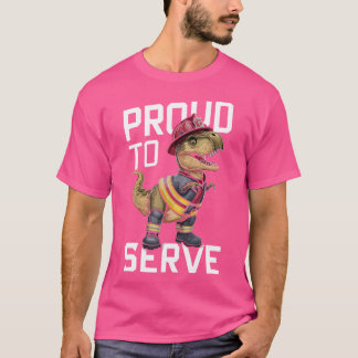 Feuerwehrmann Dinosaurier T Rex kämpfen Flammen T-Shirt