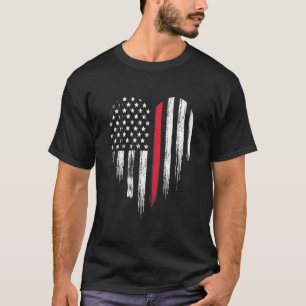 Feuerwehrmann-dünne rote Linie Flagge-Herz T-Shirt
