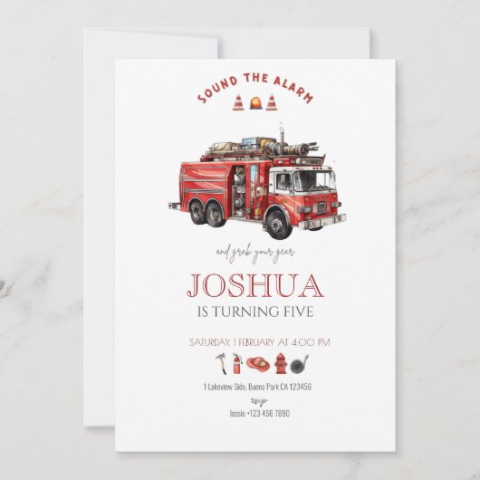 Feuerwehrmann Einladung Minimalistisch (Vorderseite)