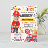 Feuerwehrmann Einladung zum Geburtstag mit Foto (Stehend Vorderseite)