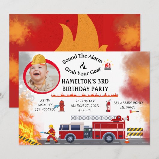 Feuerwehrmann Einladung zur Geburtstagspartei (Vorne/Hinten)