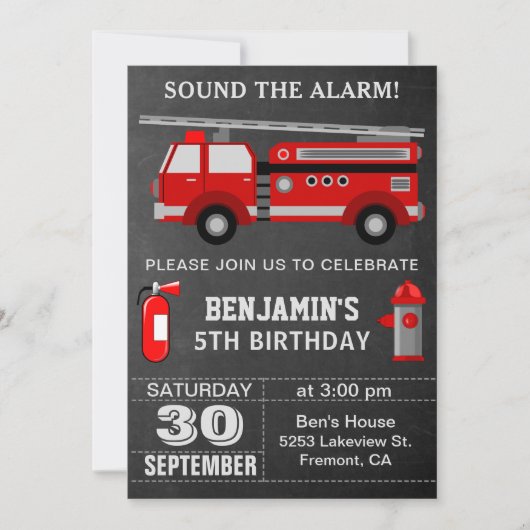 Feuerwehrmann Einladung zur Geburtstagspartei (Vorderseite)