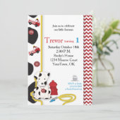 Feuerwehrmann-erste Geburtstags-Einladung Einladung (Stehend Vorderseite)