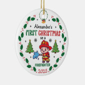 Feuerwehrmann Erste Weihnachtsfeier Individuelle N Keramik Ornament (Rechts)