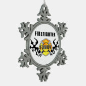 Feuerwehrmann-Familie Schneeflocken Zinn-Ornament (Links)
