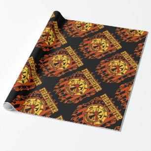 Feuerwehrmann-Feuerwehr-Abzeichen und Flagge Geschenkpapier