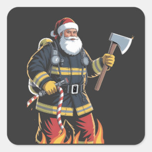 Feuerwehrmann Feuerwehr Weihnachtsbaum Santa Xmas Quadratischer Aufkleber