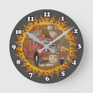 Feuerwehrmann-Feuerwehrauto-Buddy-Uhr Runde Wanduhr