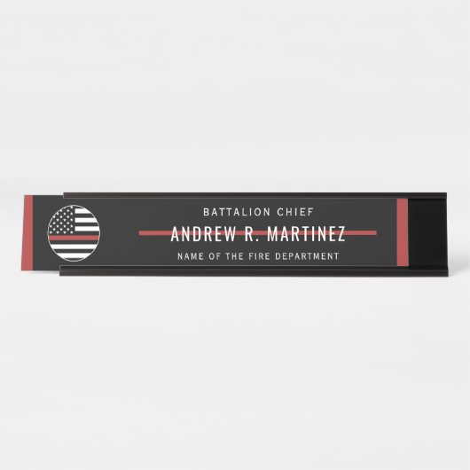 Feuerwehrmann: Feuerwehrleute mit roter Linie Rett Schreibtischnamensplakette (Vorderseite )