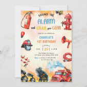 Feuerwehrmann Feuerwehrmann 1. Geburtstag Party Einladung (Vorderseite)