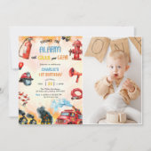 Feuerwehrmann Feuerwehrmann 1. Geburtstag Party Einladung (Vorderseite)