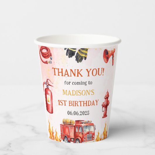 Feuerwehrmann Feuerwehrmann 1. Geburtstag Party Pappbecher (Rückseite)
