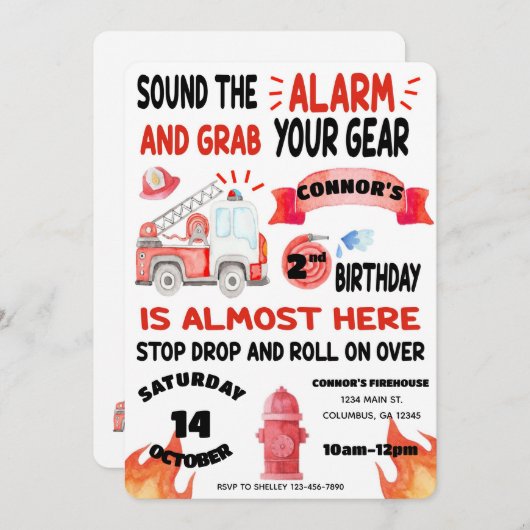 Feuerwehrmann - Feuerwehrmann - Alarm zum Geburtst Einladung (Vorne/Hinten)