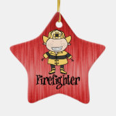 Feuerwehrmann-Feuerwehrmann auf Rot Keramik Ornament (Hinten)