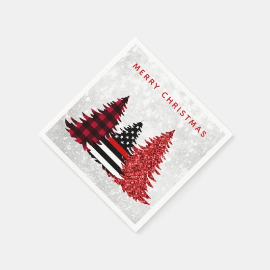 Feuerwehrmann Frohe Weihnachtsbaum Roter Glitzer K Serviette (Ecke)